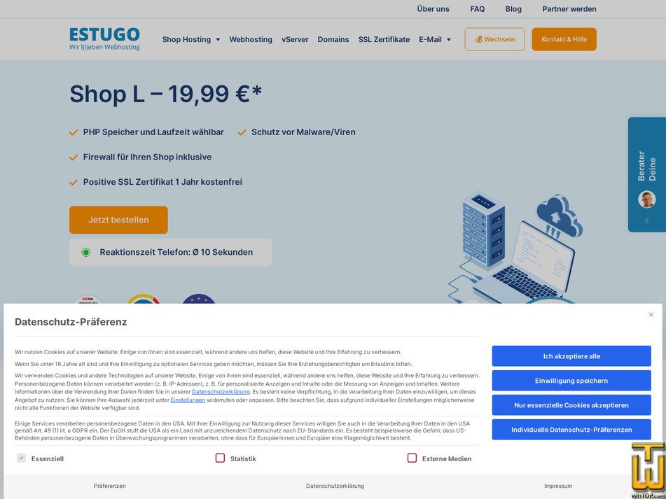 Taken on 26 July, 2025 screenshot of Shop Hosting L from estugo.de