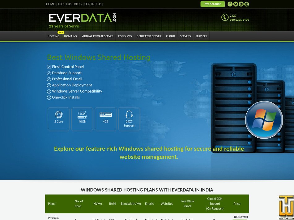 Taken on 1 July, 2025 screenshot of Unlimited Windows Web Hosting from everdata.com