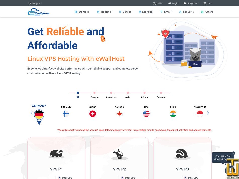 Taken on 17 March, 2025 screenshot of Linux Shared Hosting - eBasic Plan from ewallhost.com