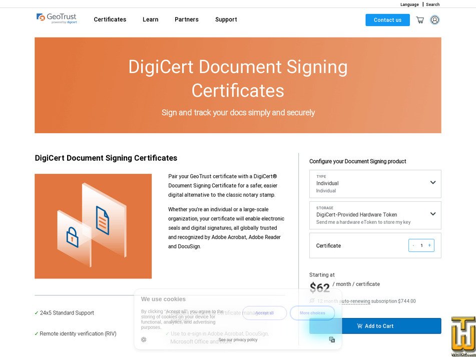 screenshot of Document Signing - Individual from geotrust.com