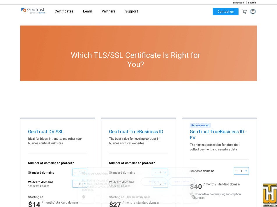 screenshot of True BusinessID Wildcard from geotrust.com