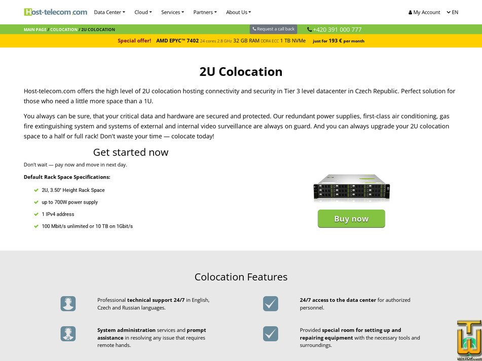 screenshot of 2U Colocation from host-telecom.com