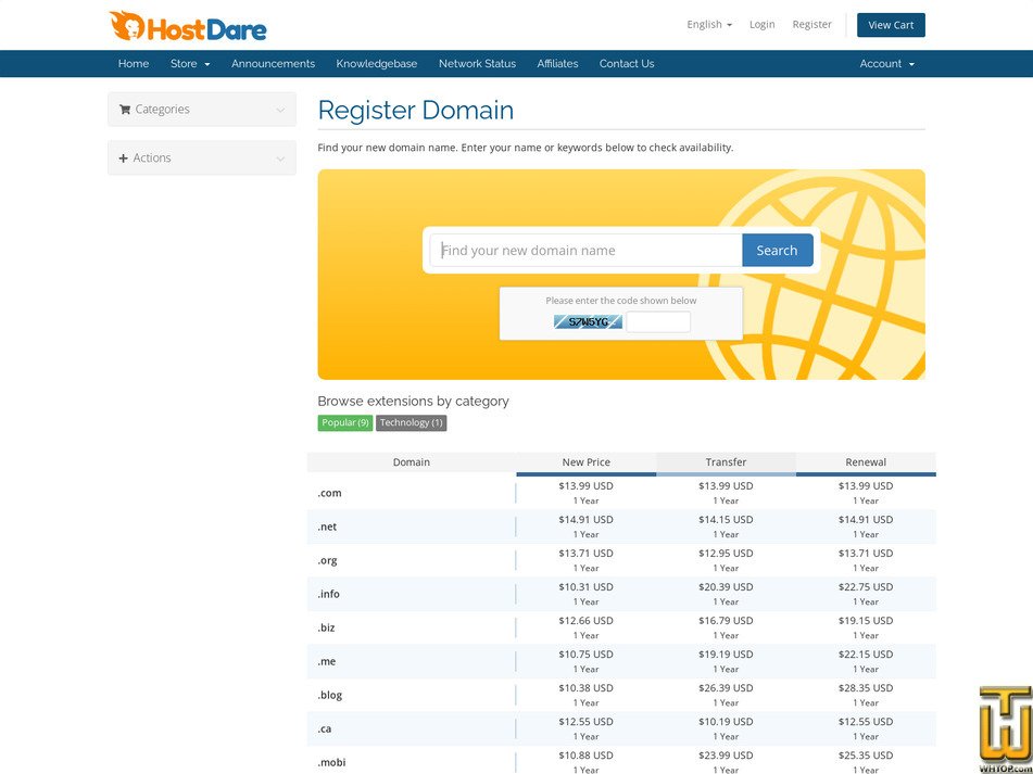 screenshot of .com from hostdare.com
