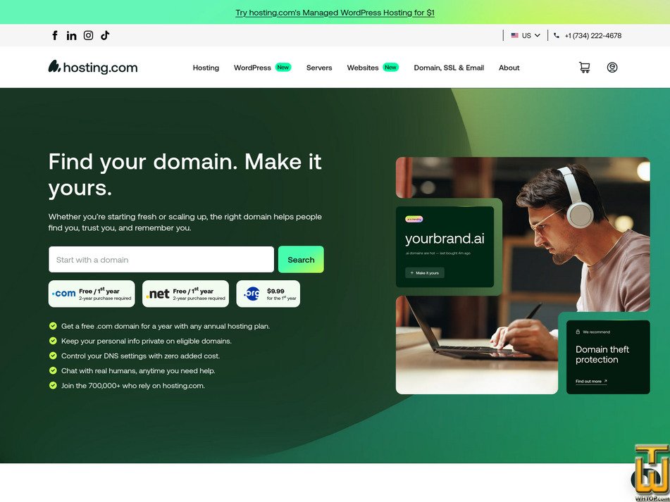 Taken on 8 October, 2025 screenshot of .com from hosting.com