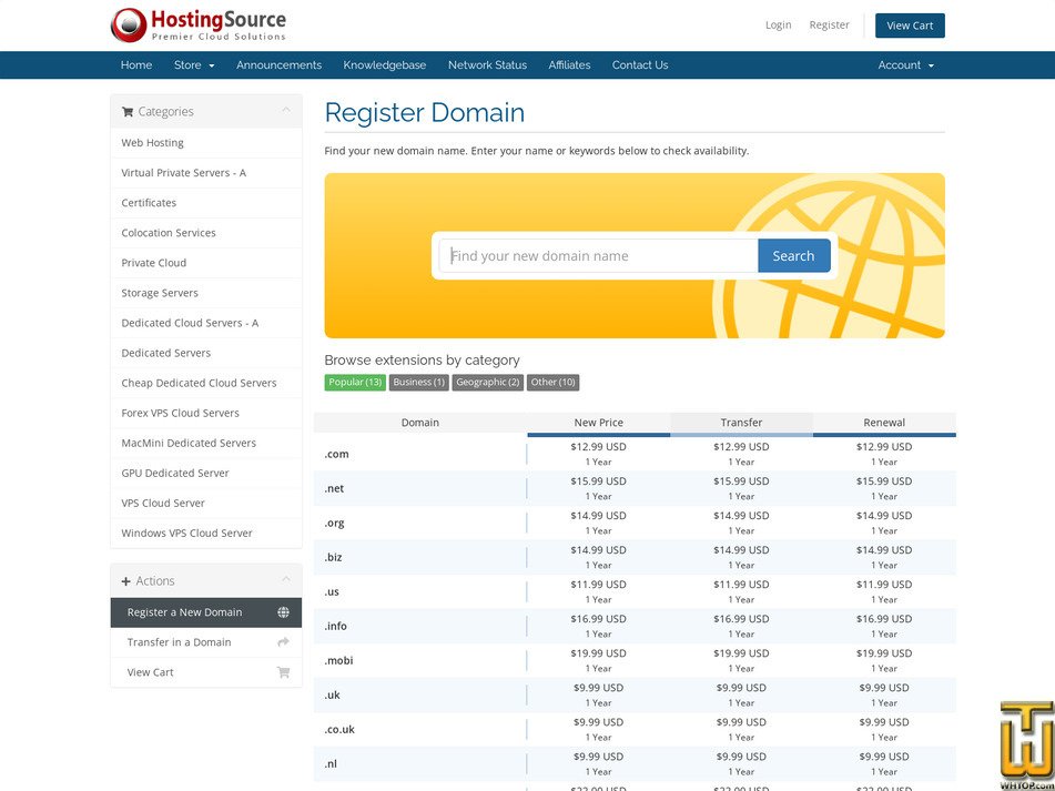 screenshot of .com from hostingsource.com