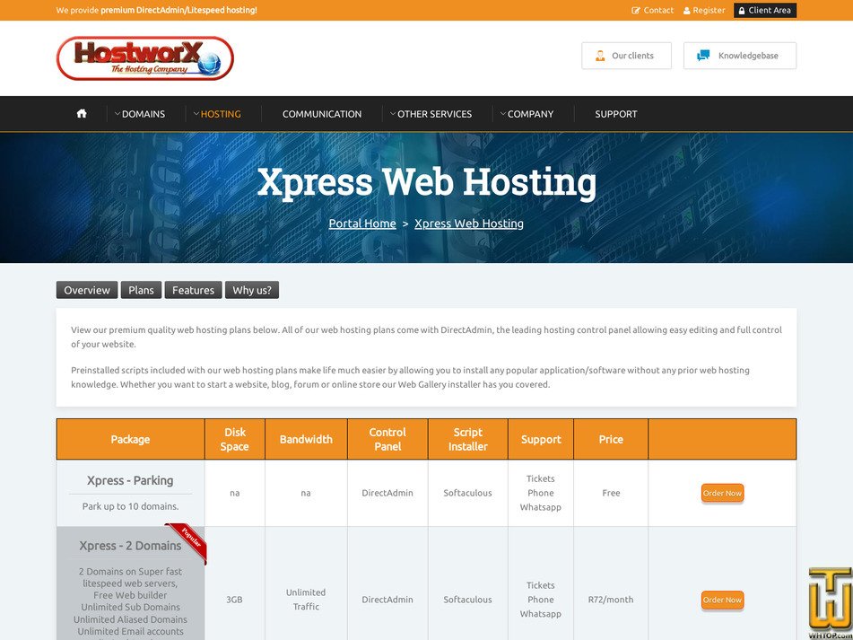 Taken on 2 June, 2025 screenshot of Hosting per domain from hostworx.co.za
