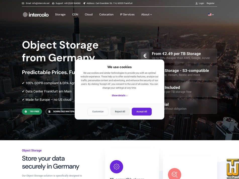 screenshot of intercolo i3 Object Storage from intercolo.de