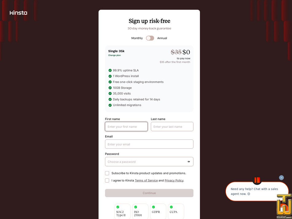 screenshot of Single 35k from kinsta.com