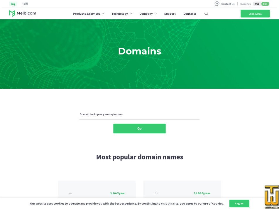 screenshot of .COM Domain Registration from melbicom.net
