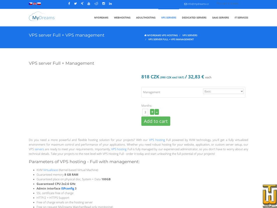 screenshot of VPS Full + admin management from mydreams.cz
