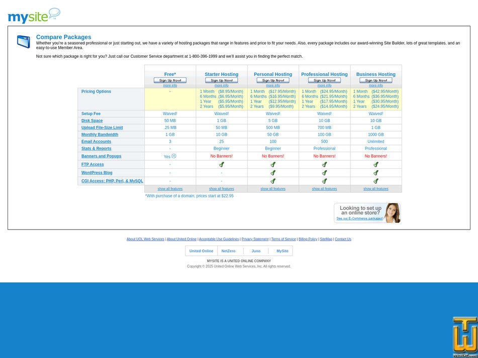 Taken on 4 February, 2025 screenshot of Business Hosting from mysite.com