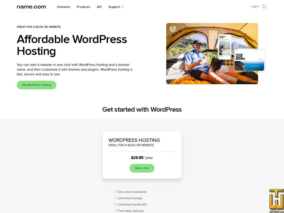 screenshot of WordPress Hosting from name.com