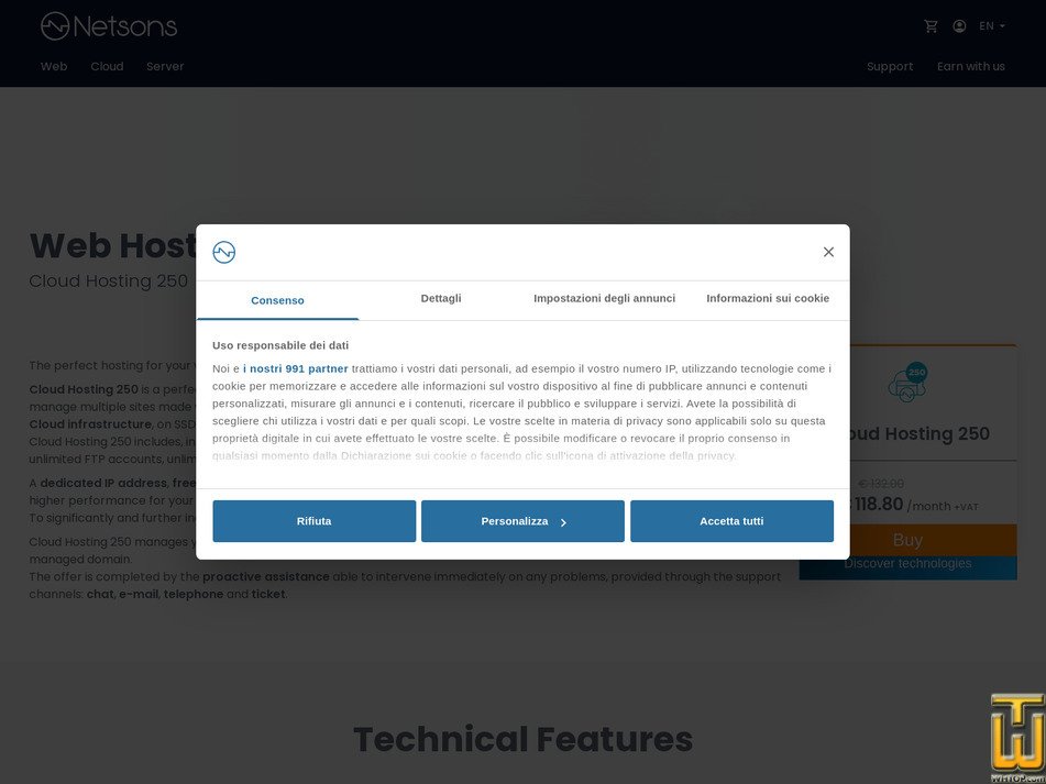 screenshot of Cloud Hosting 250 from netsons.com