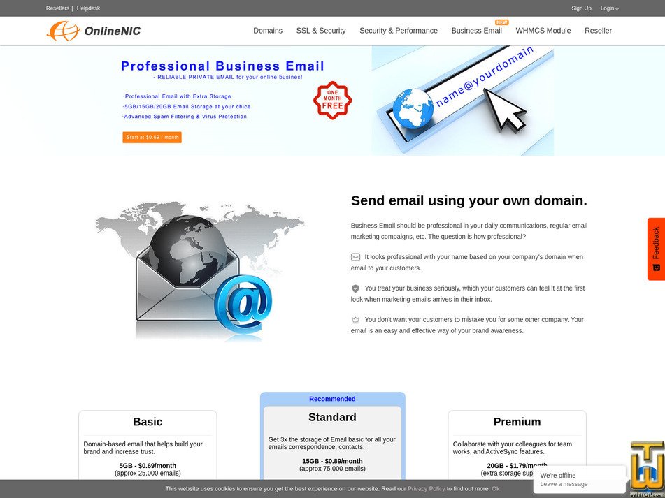 Taken on 14 July, 2025 screenshot of Email Basic from onlinenic.com