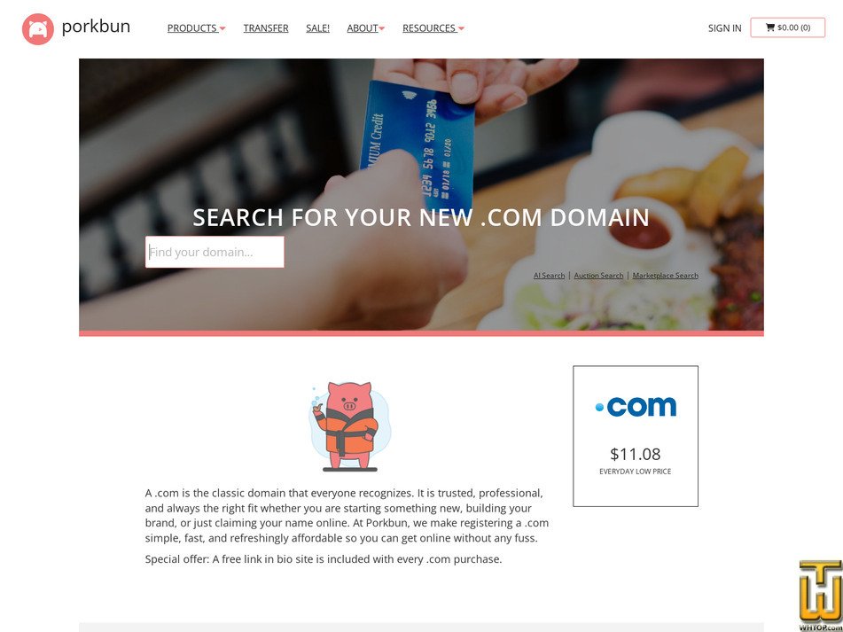 screenshot of .COM from porkbun.com
