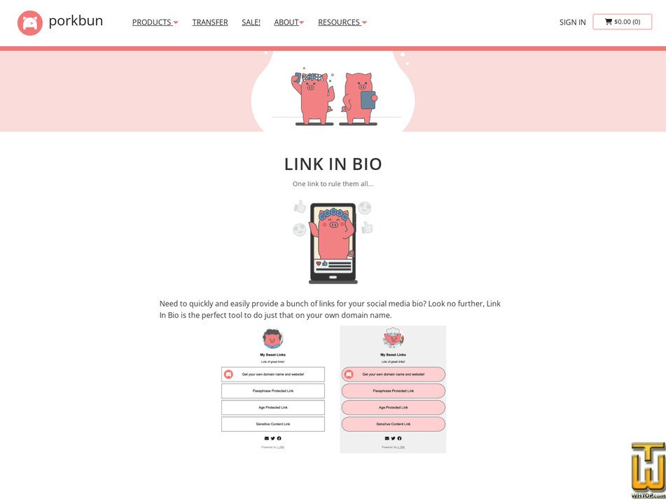 Taken on 28 December, 2025 screenshot of Link In Bio from porkbun.com