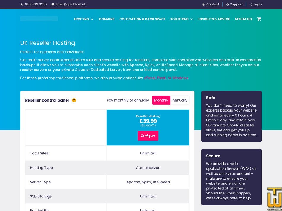 Taken on 8 April, 2025 screenshot of Enhance Unlimited Reseller Hosting (WHMCS) (Apache,Nginx,LiteSpeed) from quickhost.uk