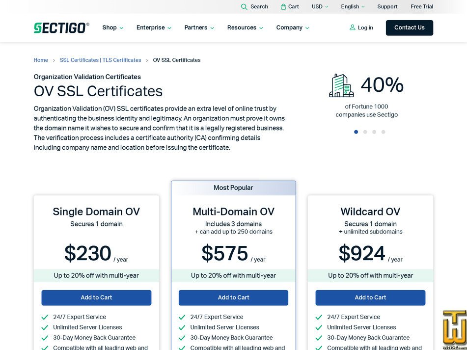 screenshot of Sectigo SSL OV from sectigo.com