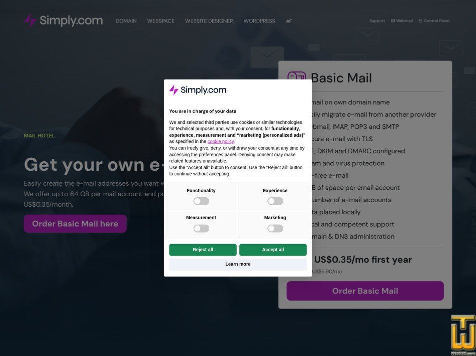 screenshot of Basic Mail from simply.com
