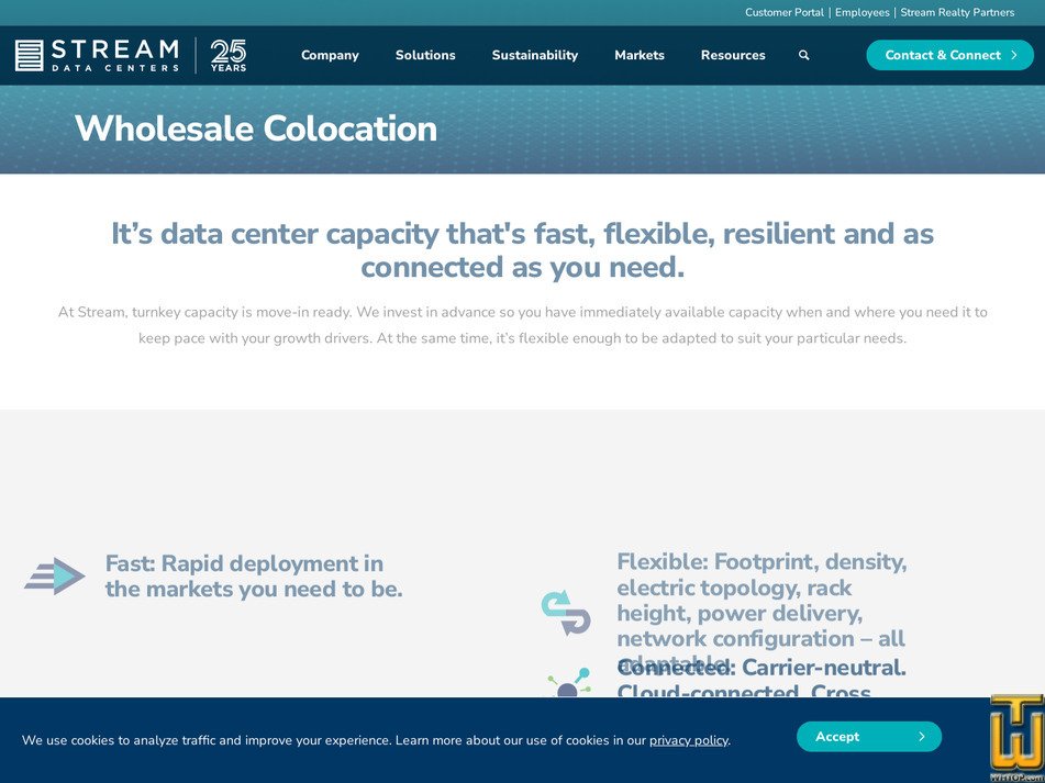 Taken on 9 June, 2025 screenshot of Wholesale Colocation from streamdatacenters.com