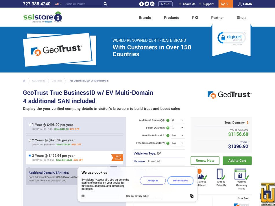 screenshot of GeoTrust True BusinessID with EV Multi-Domain from thesslstore.com