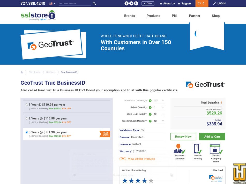 screenshot of GeoTrust True BusinessID from thesslstore.com