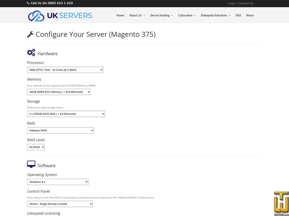 Taken on 10 October, 2025 screenshot of MAGENTO 375 from ukservers.com