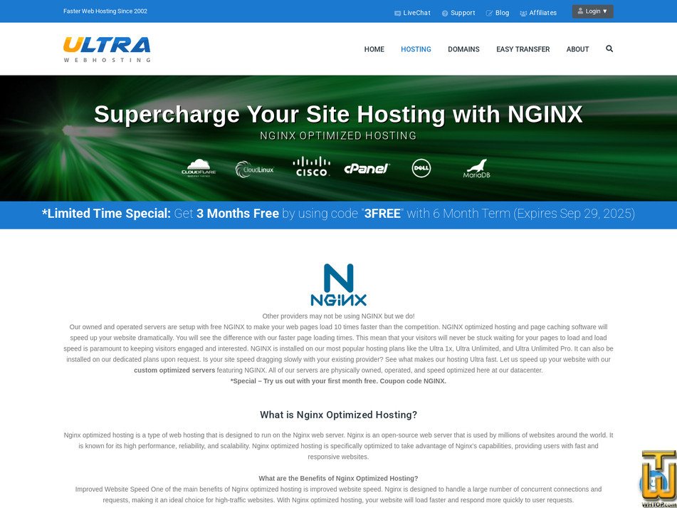 screenshot of Ultra Unlimited from ultrawebhosting.com