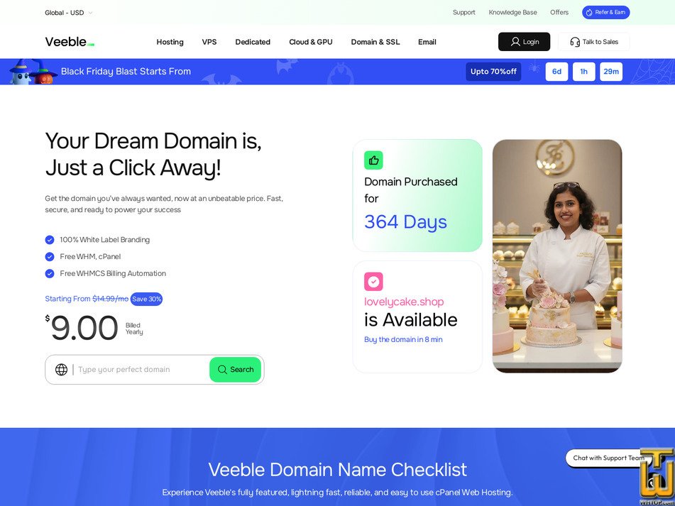 screenshot of .COM Domain Registration from veeble.com