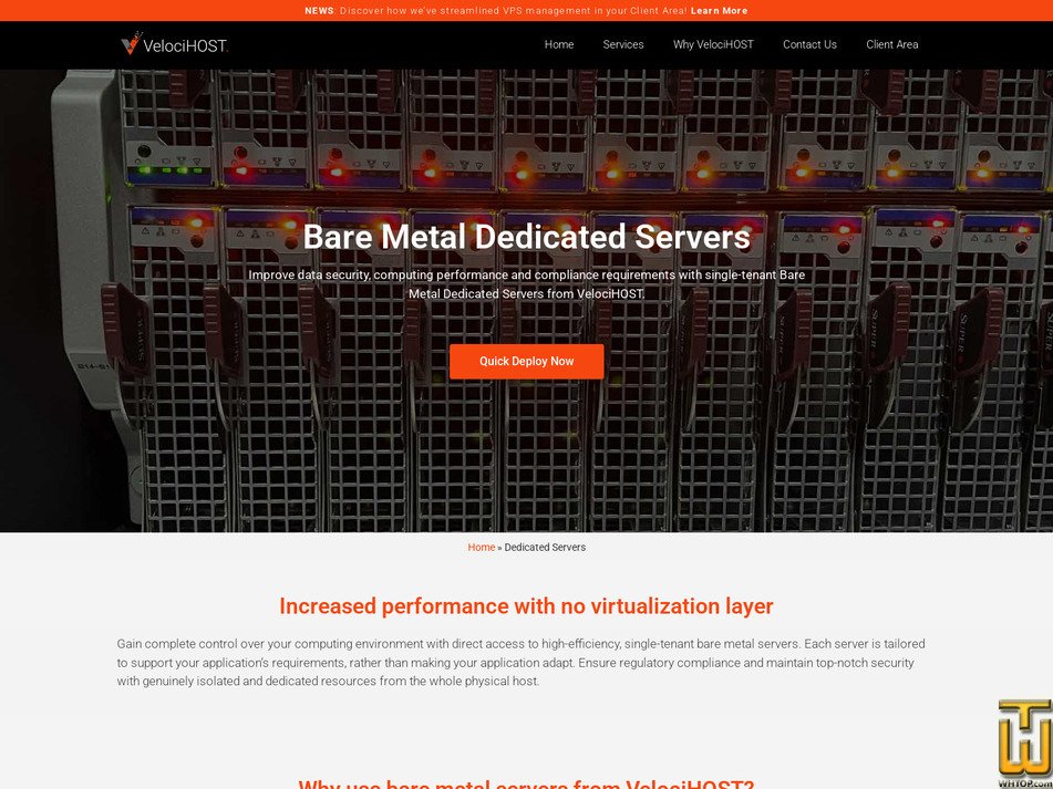 screenshot of Bare Metal DP-38 from velocihost.net