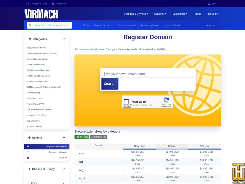 screenshot of .COM Domain Registration from virmach.com