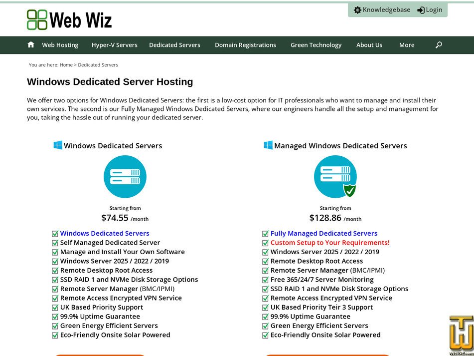 screenshot of Dedicated Server from webwiz.net