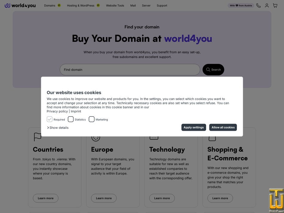 screenshot of .COM from world4you.com