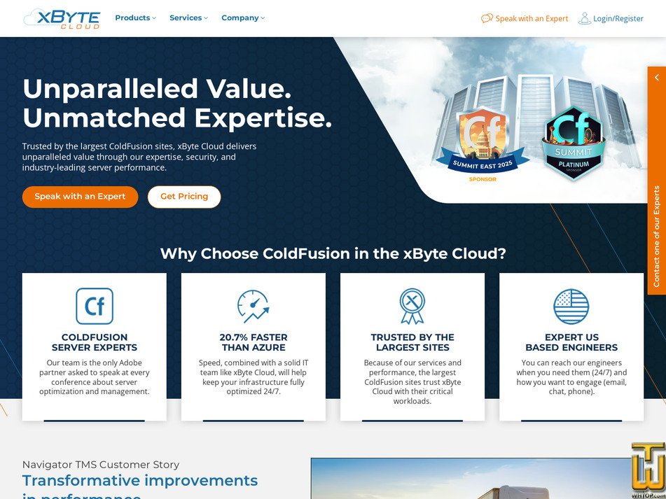 screenshot of Fully Managed ColdFusion Cloud Server from xbytecloud.com