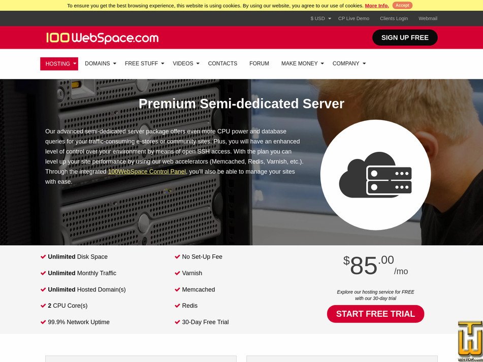 Taken on 4 May, 2026 screenshot of Premium from 100webspace.com