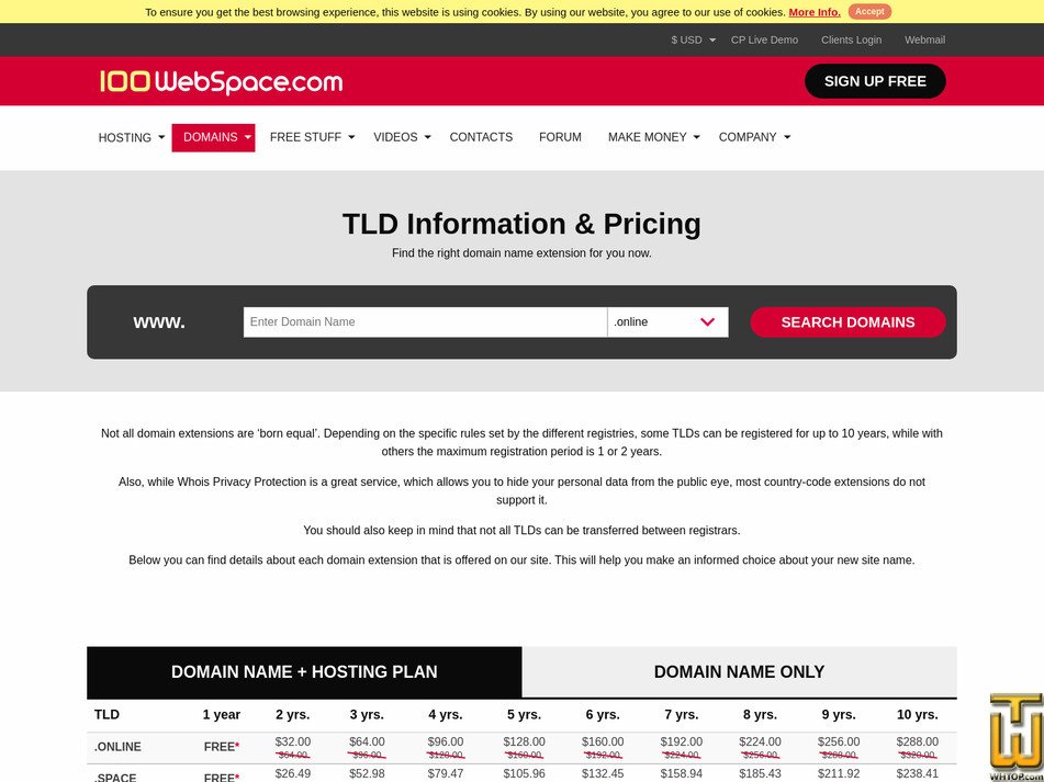 Taken on 4 May, 2026 screenshot of .COM from 100webspace.com