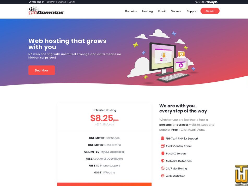 Taken on 28 July, 2026 screenshot of No Limits Web Hosting from 1stdomains.nz