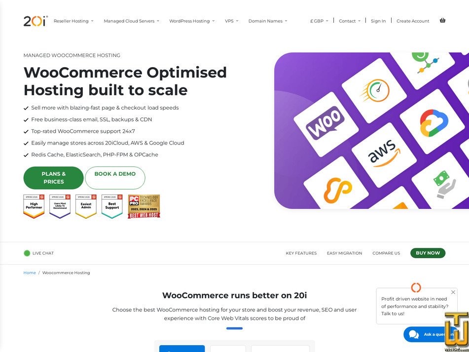 Taken on 11 May, 2026 screenshot of Managed WooCommerce Hosting from 20i.com