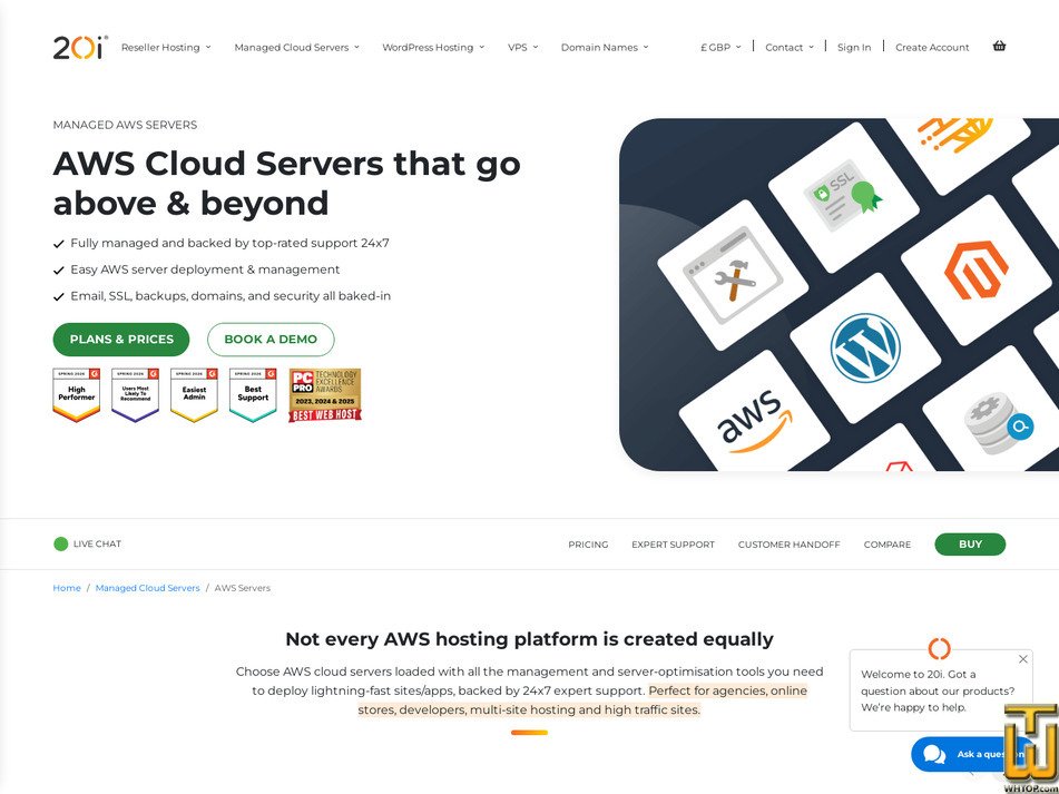 Taken on 11 May, 2026 screenshot of Managed AWS Hosting from 20i.com