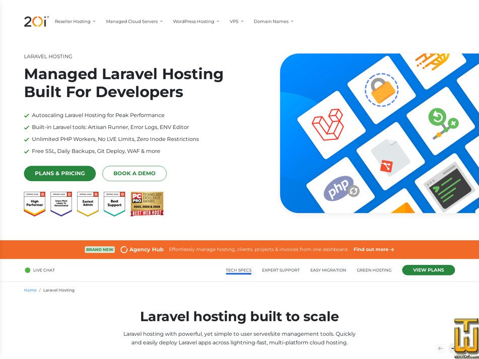 Taken on 11 May, 2026 screenshot of Managed Laravel Hosting from 20i.com