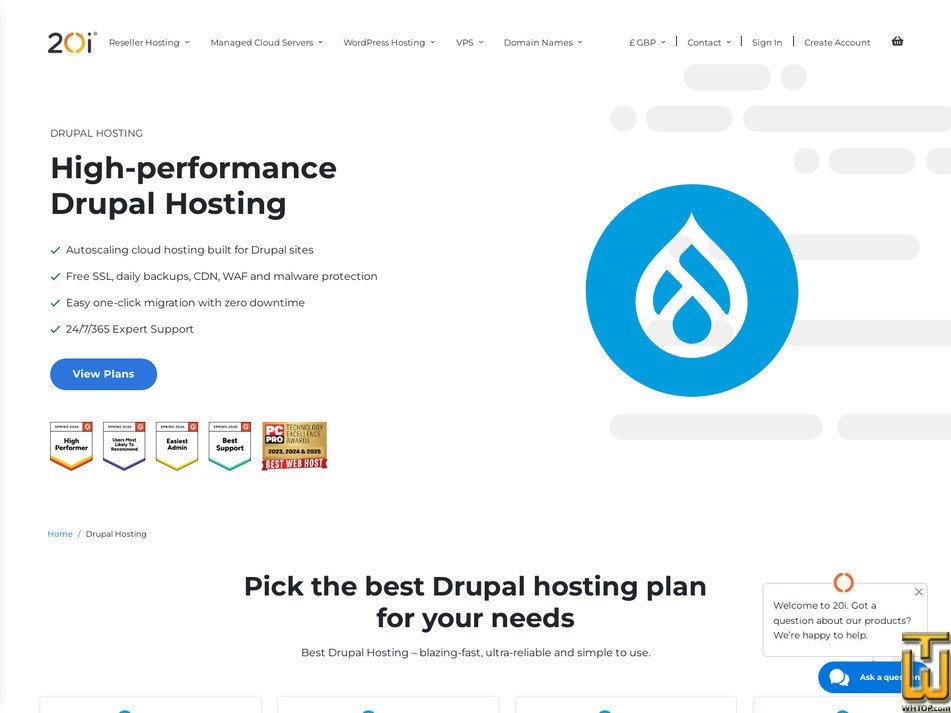 Taken on 11 May, 2026 screenshot of Managed Drupal Hosting from 20i.com