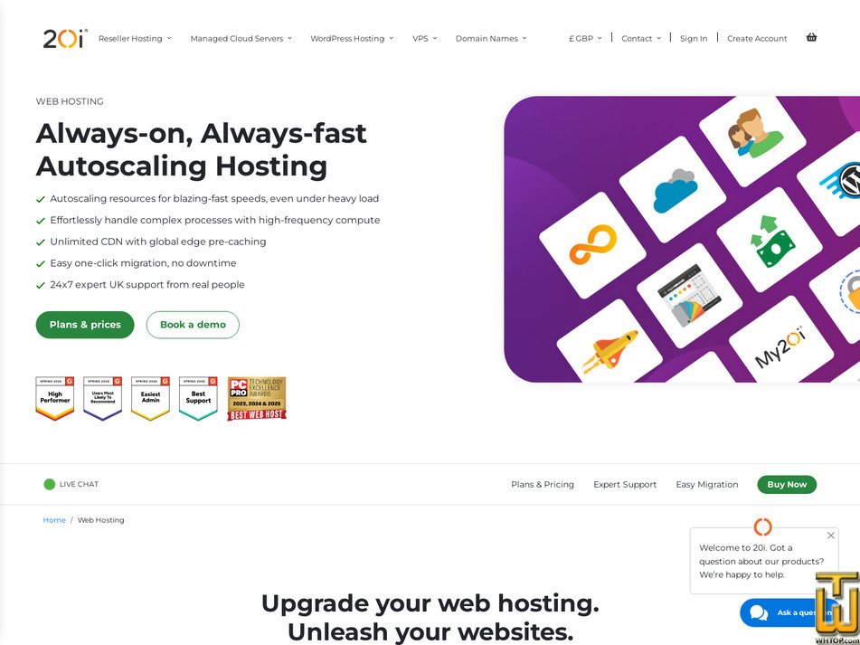 Taken on 8 May, 2026 screenshot of Managed Cloud Hosting - Startup (UK) from 20i.com