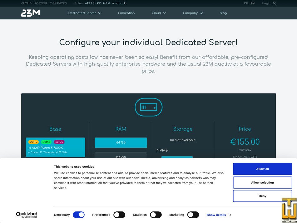 screenshot of 1x AMD EPYC 9355P Turin from 23m.com