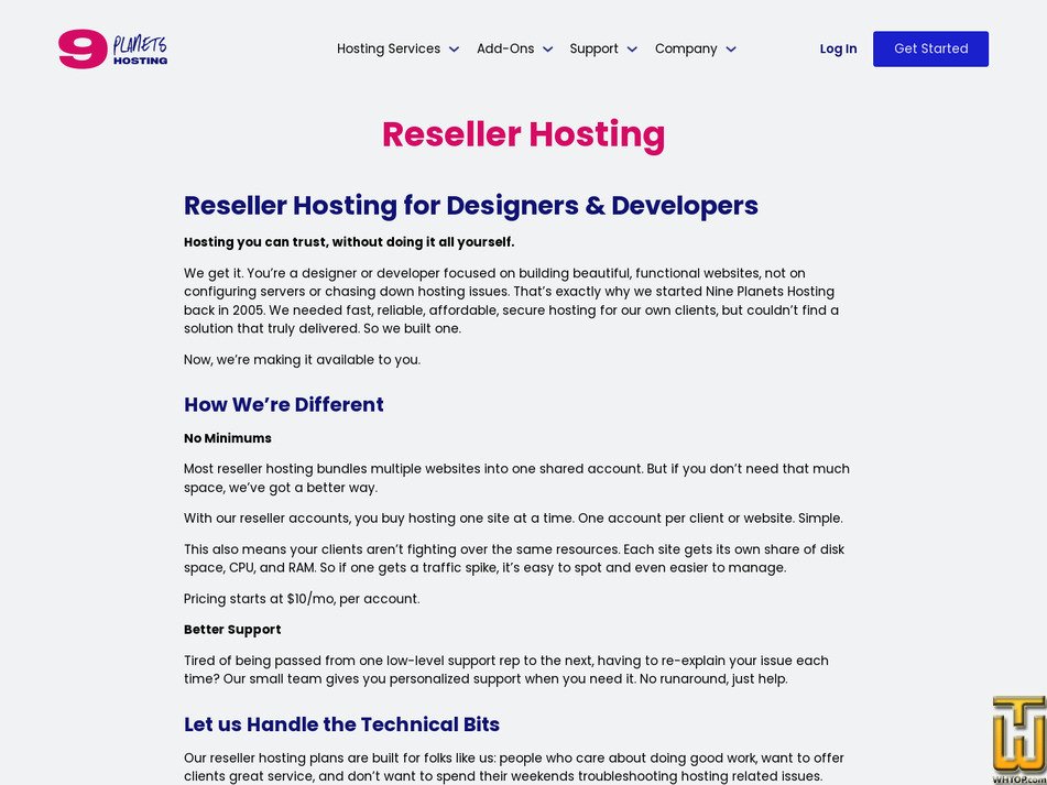 Taken on 11 October, 2026 screenshot of Reseller Hosting from 9planetsdesign.com