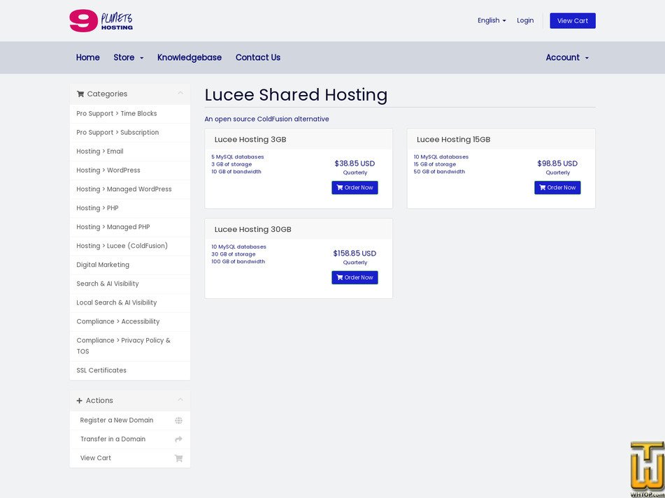 Taken on 11 October, 2026 screenshot of Lucee Hosting 3GB from 9planetsdesign.com