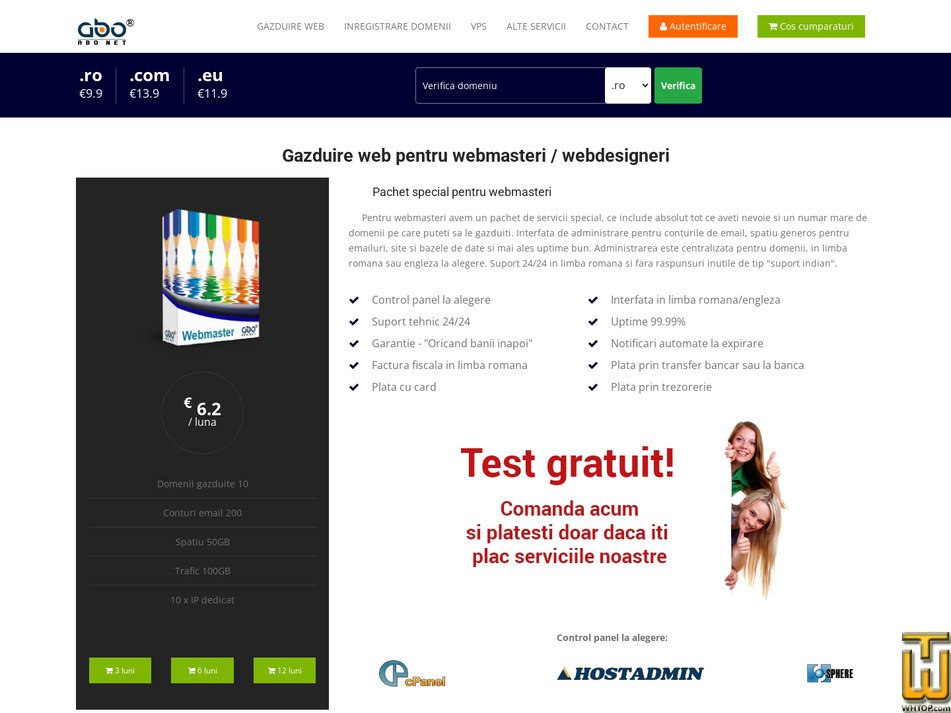 Taken on 23 February, 2026 screenshot of Webmaster from abonet.ro