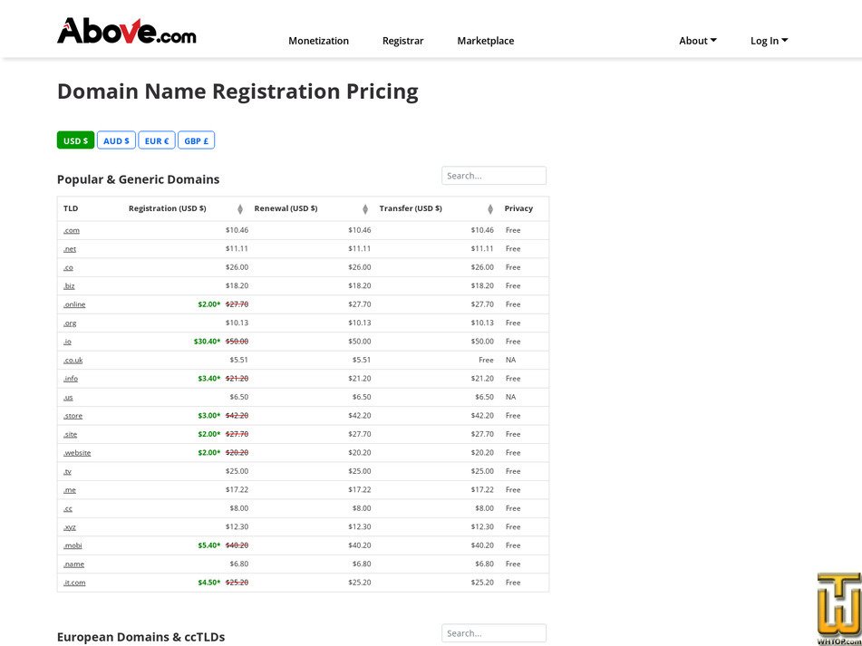 screenshot of .com from above.com