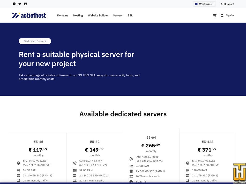 screenshot of E5-32 from actiefhost.com
