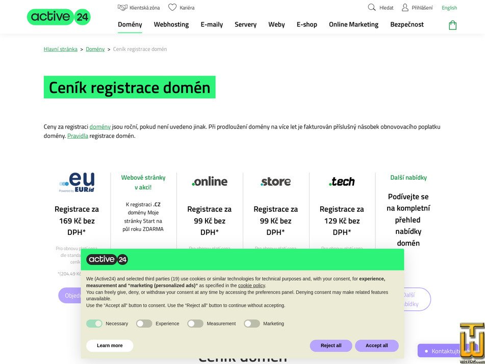 Taken on 24 May, 2026 screenshot of .com from active24.cz