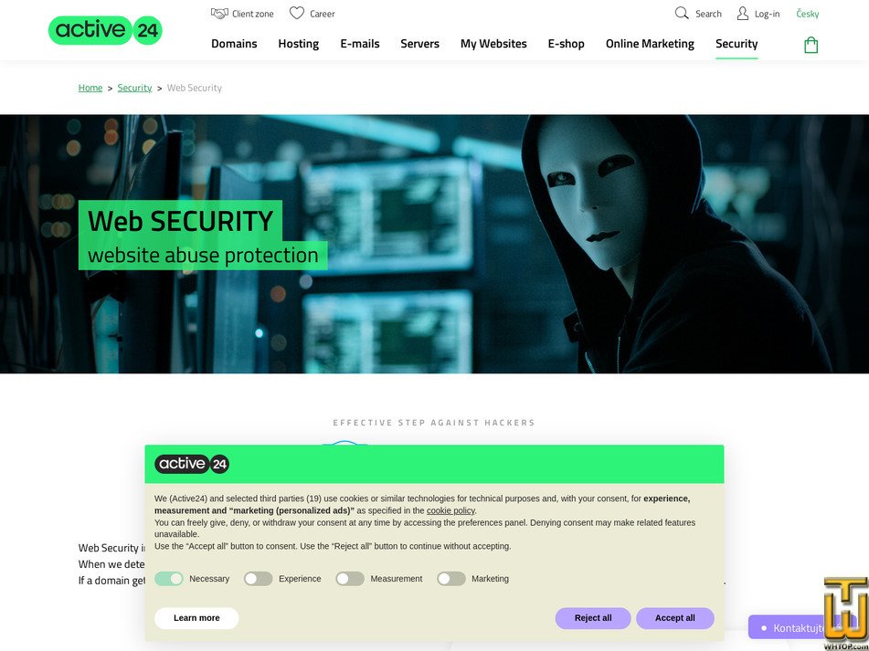 Taken on 24 May, 2026 screenshot of Web Security hosting from active24.cz
